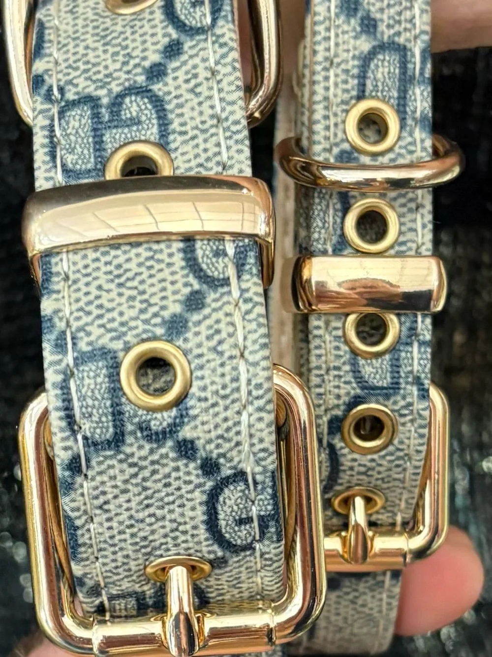 Monogram Print Denim Strap Bracelet - Blue